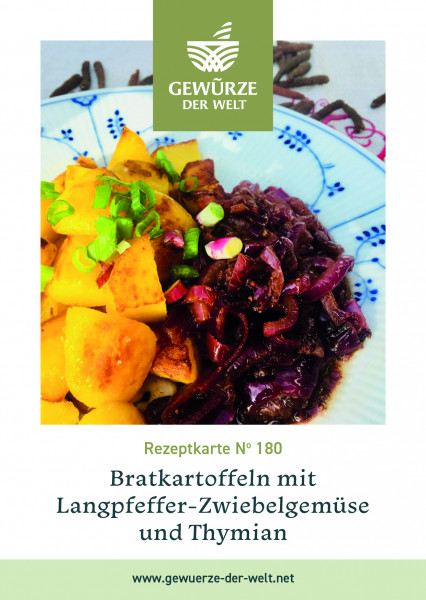 Rezeptkarte N°180 Bratkartoffeln mit Langpfeffer-Zwiebelgemüse und Thymian