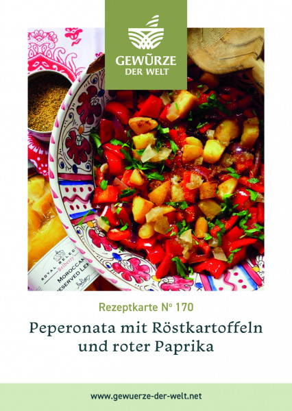 Rezeptkarte N°170 Peperonata mit Röstkartoffeln und roter Paprika