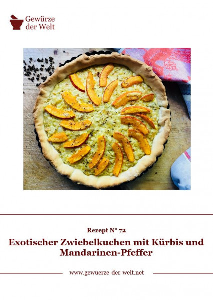 Rezeptkarte N°72 Exotischer Zwiebelkuchen mit Kürbis und Mandarinen-Pfeffer