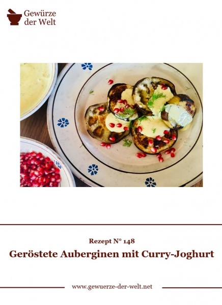 Rezeptkarte N°148 Geröstete Auberginen mit Curry-Joghurt