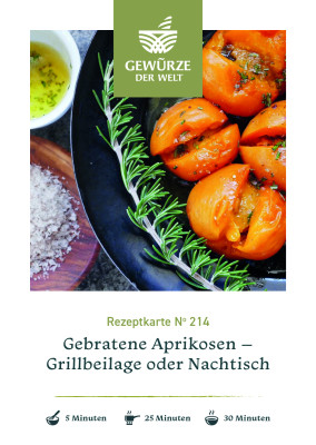 Rezeptkarte N°214 Gebratene Aprikosen – Grillbeilage oder Nachtisch Rezeptkarte N°214 Gebratene Aprikosen – Grillbeilage oder Nachtisch