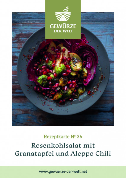 Rezeptkarte N°36 Rosenkohlsalat mit Granatapfel und Aleppo Chili