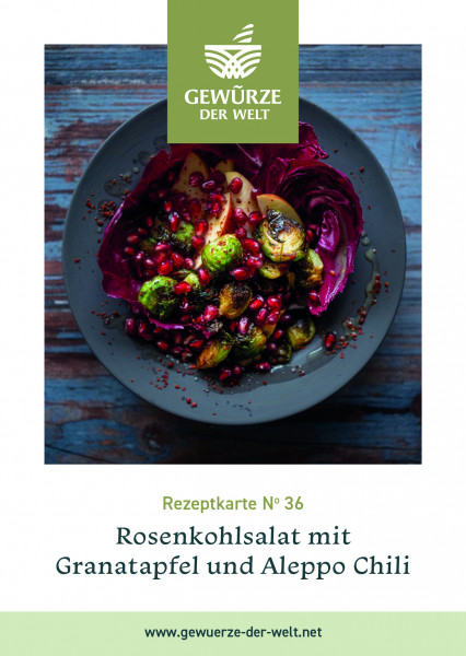 Rezeptkarte N°36 Rosenkohlsalat mit Granatapfel und Schinusbeeren