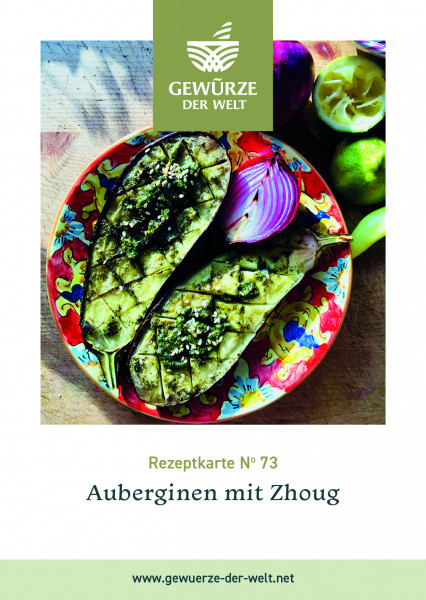 Rezeptkarte N°73 Auberginen mit Zhoug