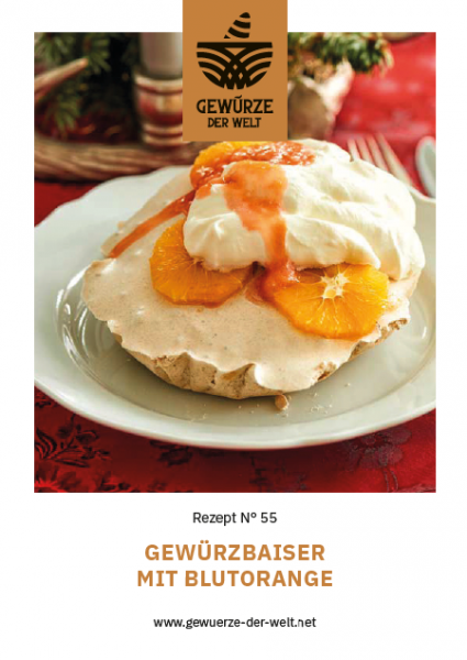 Rezeptkarte N°55 Gewürzbaiser mit Blutorange
