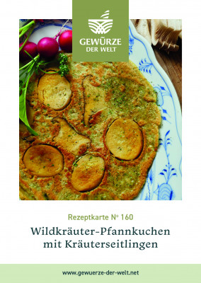 Rezeptkarte N°160 Wildkräuter-Pfannkuchen mit Kräuterseitlingen Rezeptkarte N°160 Wildkräuter-Pfannkuchen mit Kräuterseitlingen