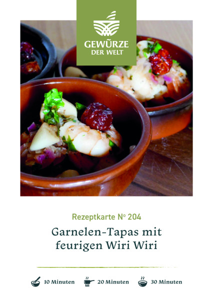 Rezeptkarte N°204 Garnelen-Tapas mit feurigen Wiri Wiri