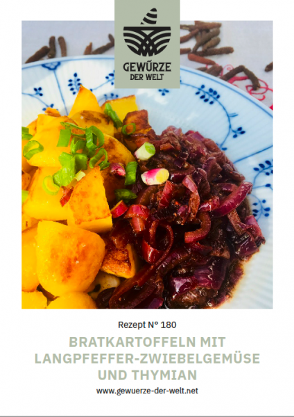 Rezeptkarte N°180 Bratkartoffeln mit Langpfeffer-Zwiebelgemüse und Thymian