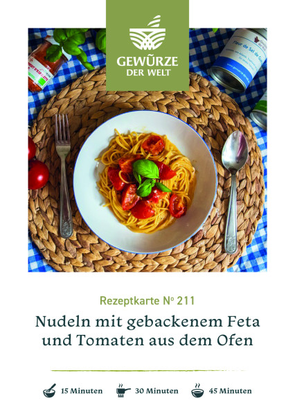 Rezeptkarte N°211 Nudeln mit gebackenem Feta und Tomaten aus dem Ofen