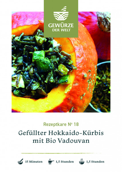 Rezeptkarte N°18 Gefüllter Hokkaido-Kürbis mit Bio Vadouvan