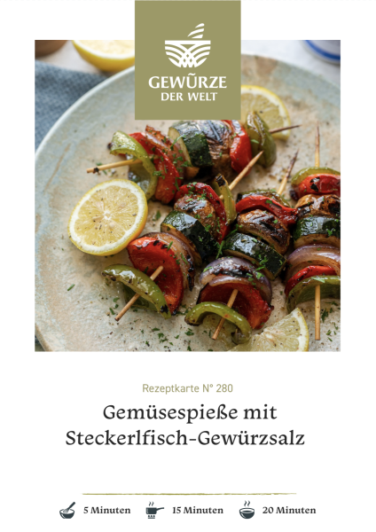 Rezeptkarte N°280 Gemüsespieße mit Steckerlfisch-Gewürzsalz