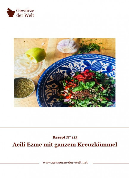 Rezeptkarte N°113 Acili Ezme mit ganzem Kreuzkümmel