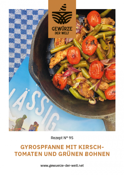 Rezeptkarte N°95 Gyrospfanne mit Kirschtomaten und grünen Bohnen