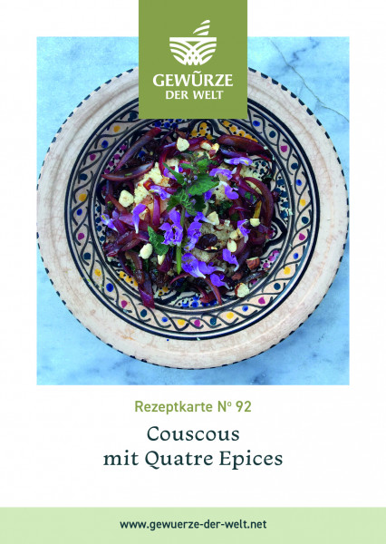 Rezeptkarte N°92 Quatre Epices Couscous Nüsse