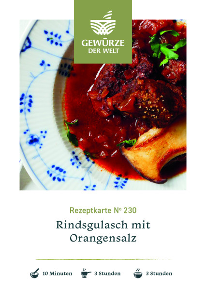 Rezeptkarte N°230 Rindsgulasch mit Orangensalz