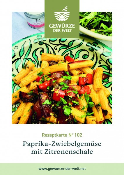 Rezeptkarte N°102 Paprika-Zwiebelgemüse mit Zitronenschale