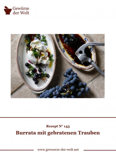 Rezeptkarte N°143 Burrata mit gebratenen Trauben