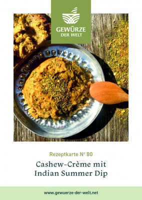 Rezeptkarte N°80 Cashew-Crème Indian Summer Dip Rezeptkarte N°80 Cashew-Crème Indian Summer Dip