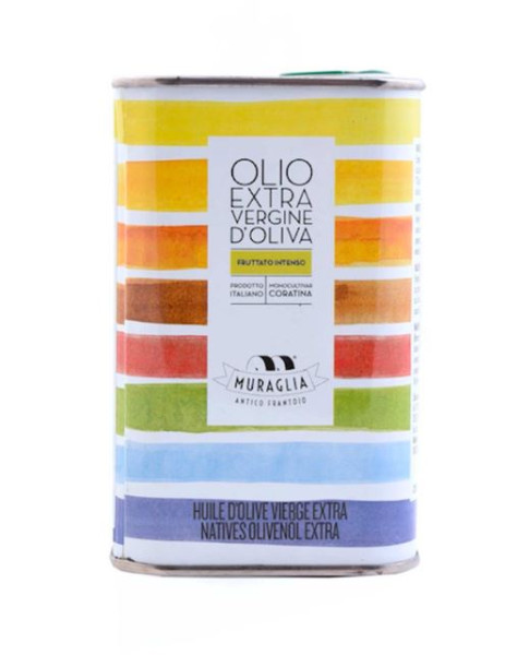 Natives Olivenöl extra vergine im Regenbogen-Kanister