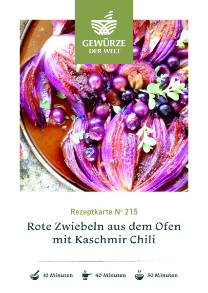 Rezeptkarte N°215 Rote Zwiebeln aus dem Ofen mit Kaschmir Chili