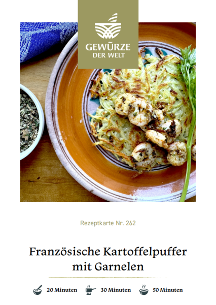 Rezeptkarte N°262 Französische Kartoffelpuffer mit Garnelen
