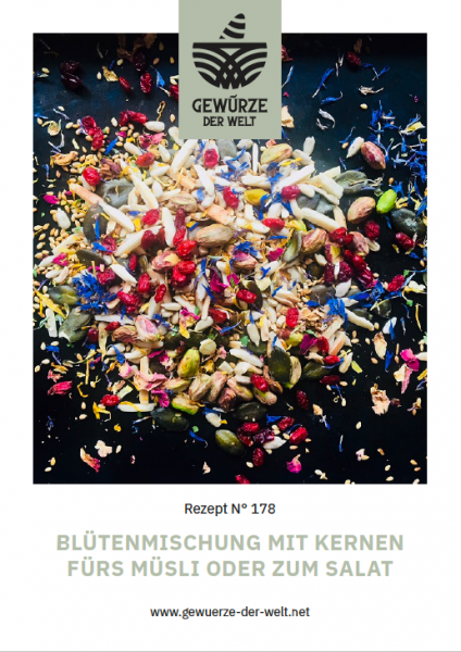 Rezeptkarte N°178 Blütenmischung mit Kernen fürs Müsli oder zum Salat
