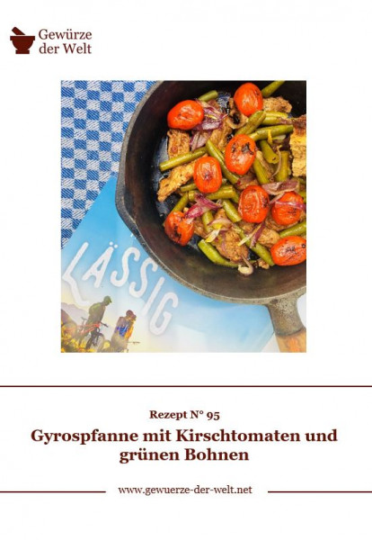 Rezeptkarte N°95 Gyrospfanne mit Kirschtomaten und grünen Bohnen