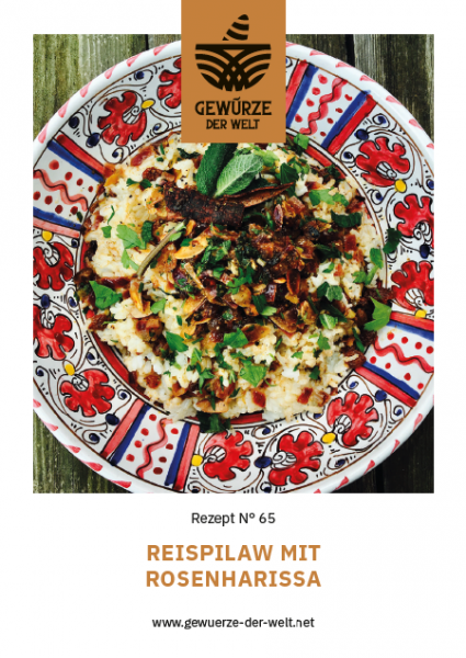 Rezeptkarte N°65 Reispilaw mit Bio Rosengewürz