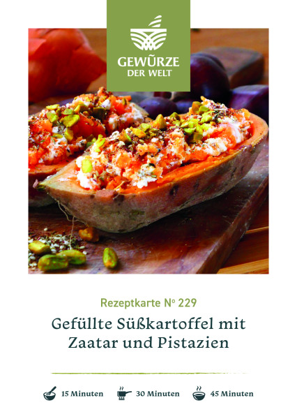 Rezeptkarte N°229 Gefüllte Süßkartoffel mit Zaatar und Pistazien