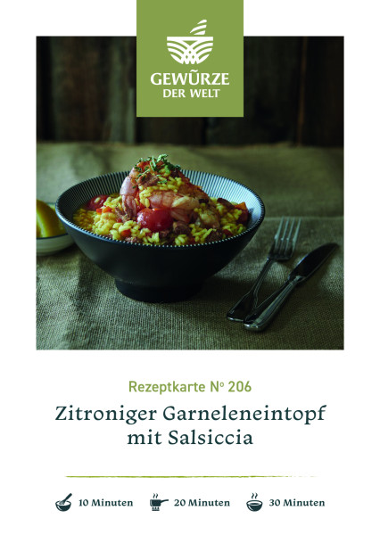 Rezeptkarte N°206 Zitroniger Garneleneintopf mit Salsiccia