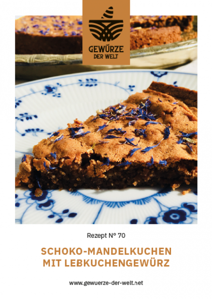 Rezeptkarte N°70 Schoko-Mandelkuchen mit Lebkuchengewürz und Kornblumen