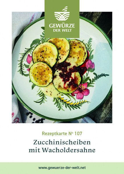 Rezeptkarte N°107 Zucchinischeiben mit Wacholdersahne