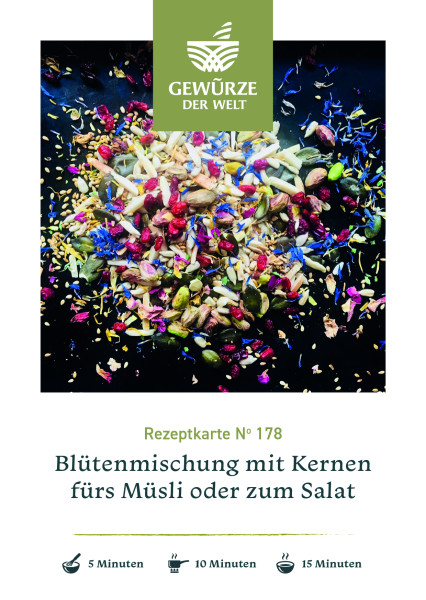 Rezeptkarte N°178 Blütenmischung mit Kernen fürs Müsli oder zum Salat