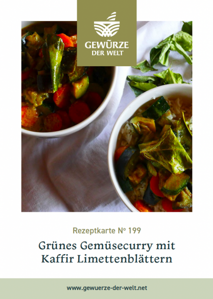 Rezeptkarte N°199 Grünes Gemüsecurry mit Kaffir Limettenblättern