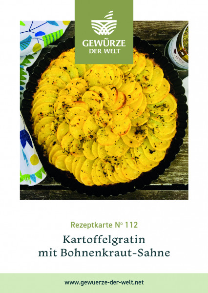 Rezeptkarte N°112 Kartoffelgratin mit Bohnenkraut-Sahne