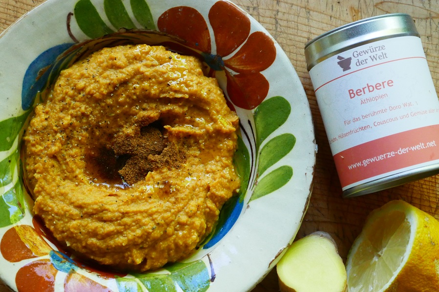 Karotten-Hummus mit weißen Bohnen und Berbere | Gewürze der Welt