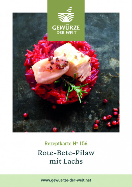 Rezeptkarte N°156 Rote-Beete-Pilaw mit Lachs