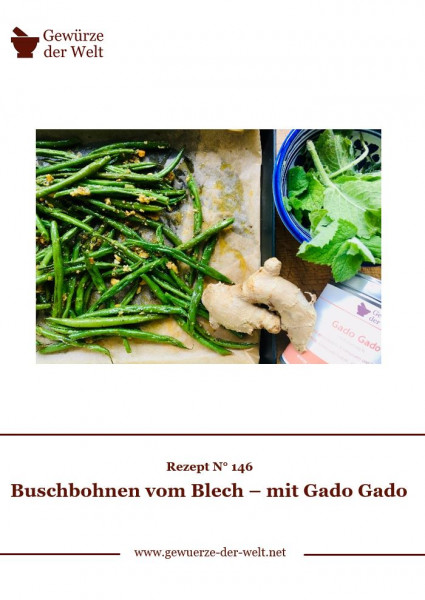 Rezeptkarte N°146 Buschbohnen vom Blech – mit Gado Gado