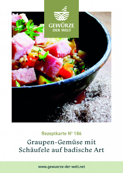 Rezeptkarte N°186 Graupen - Gemüse mit Schäufele auf badische Art