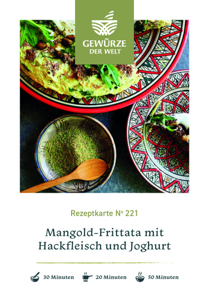 Rezeptkarte N°221 Mangold-Frittata mit Hackfleisch und Joghurt