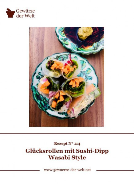Rezeptkarte N°114 Glücksrollen mit Sushi-Dipp