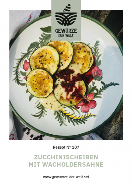 Rezeptkarte N°107 Zucchinischeiben mit Wacholdersahne