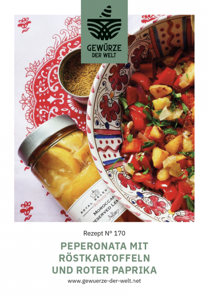 Rezeptkarte N°170 Peperonata mit Röstkartoffeln und roter Paprika