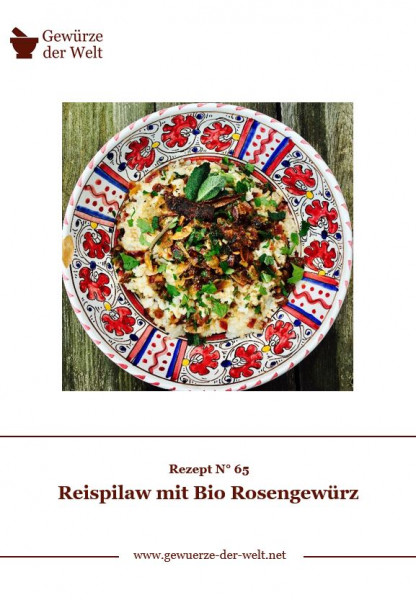 Rezeptkarte N°65 Reispilaw mit Bio Rosengewürz