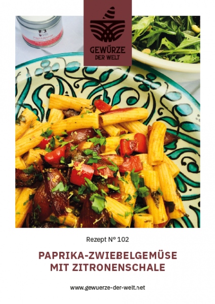 Rezeptkarte N°102 Paprika-Zwiebelgemüse mit Zitronenschale
