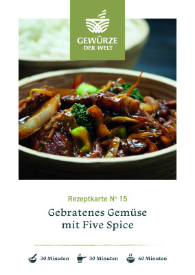 Rezeptkarte N°15 Gebratenes Gemüse mit Five Spice Rezeptkarte N°15 Gebratenes Gemüse mit Five Spice