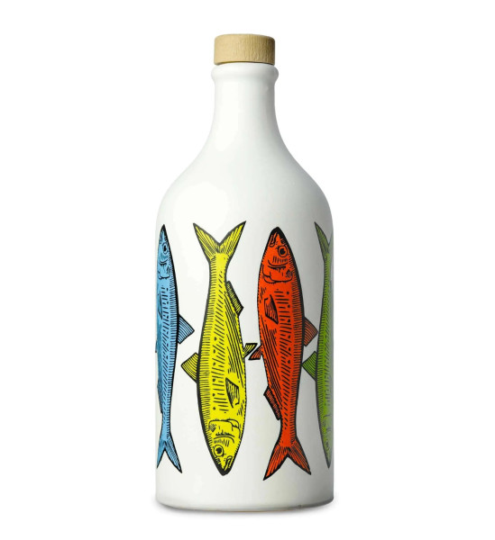 Natives Olivenöl extra Sardinenmuster-Flasche