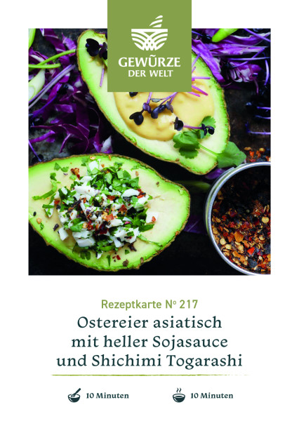 Rezeptkarte N°217 Ostereier asiatisch mit heller Sojasauce und Shichimi Togarashi