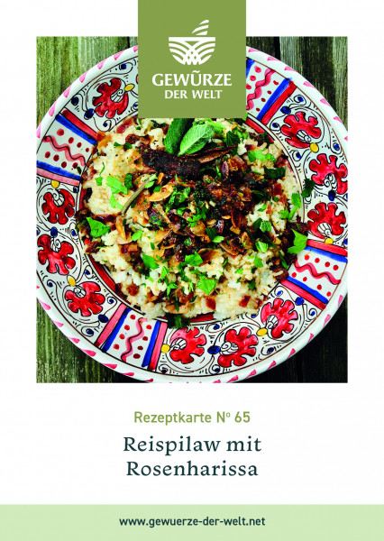 Rezeptkarte N°65 Reispilaw mit Bio Rosengewürz