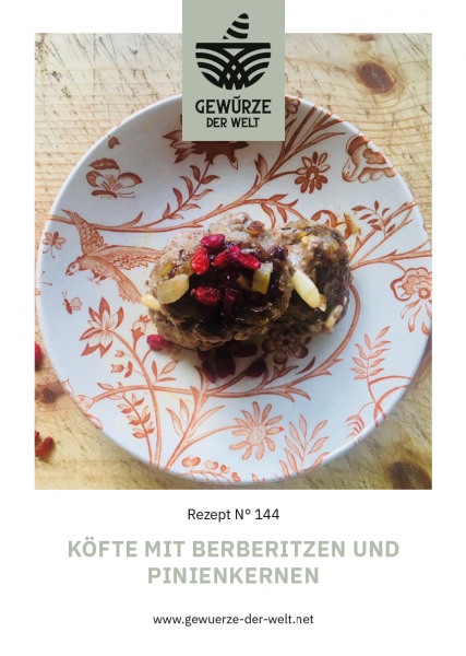 Rezeptkarte N°144 Hackfleischpralinen mit Berberitzen und Pinienkernen